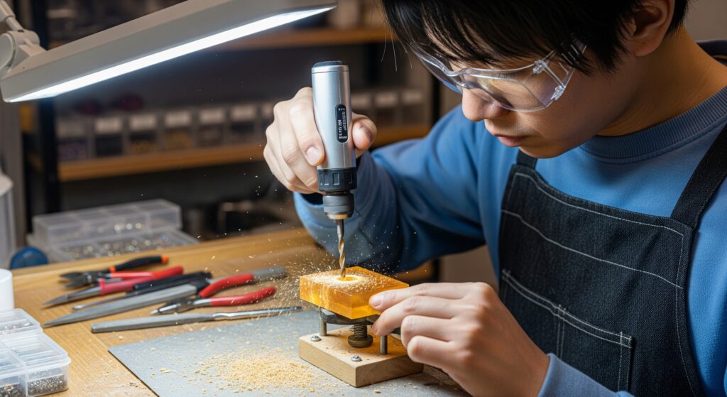 レジン穴開けを電動工具で効率化