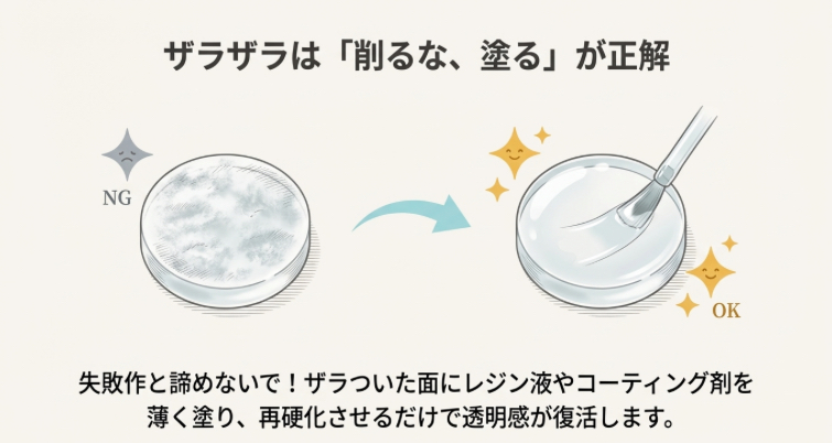 曇ったレジン表面を削らずにコーティング剤を塗って透明感を復活させる方法
