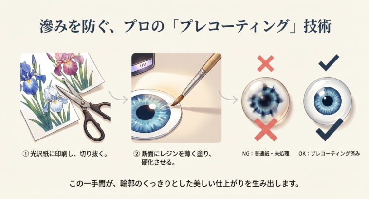 レジン封入時のインク滲みを防ぐため、紙の断面をコーティングするプロの技術解説