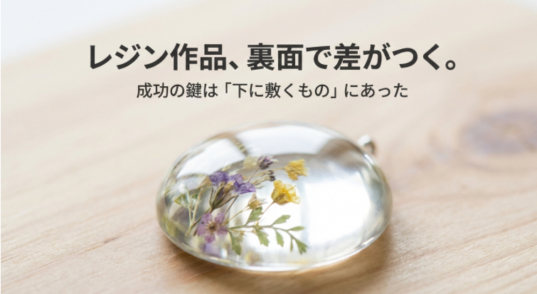 レジン作品の裏面仕上がりを左右する下敷きの重要性を解説したスライド表紙